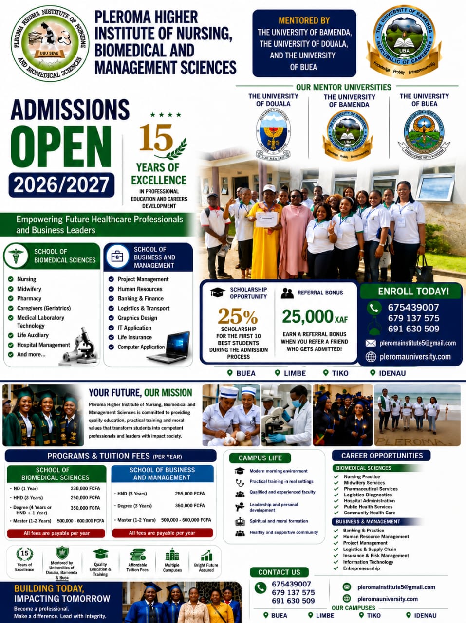 Admissions Open 2026/2027: Shape Your Future with Pleroma Higher Institute!